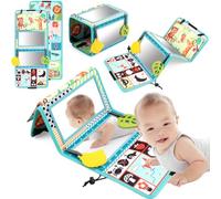 Syglawnd Miroir de Temps sur Le Ventre pour bébé, Miroir de Temps sur Le Ventre avec Anneau Dentition en Silicone qualité Alimentaire, Tapis Jeu Souple Pliable pour Nourrissons