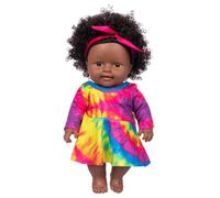 Syglawnd Poupée Africaine, Poupée Africaine Réaliste Fille Vinyle Tie Dye Cheveux Bouclés Bébé Noël Anniversaire pour Enfants Jouets pour Enfants, Bébé Doux pour Un Usage Quotidien