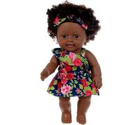 Syglawnd Poupée bébé Noire, poupées Noires, poupée réaliste Africaine américaine de 12 Pouces avec Robe, articulations Mobiles et Cheveux bouclés, Peau foncée Douce et Lavable pour Un Usage Quotidien