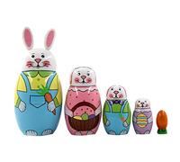 Syglawnd Poupées de Lapin de Pâques, poupées Matryoshka Russes 5 pièces/Ensemble Mignon Lapin en Bois Ensemble Nidification Pâques Carotte Jouet poupée gigogne Russe pour Un Usage Quotidien