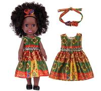 Syglawnd Poupées Noires pour Filles 14 Pouces Cheveux bouclés poupées Noires avec Robe et Accessoire pour Cheveux articulations Mobiles pour Enfants de 3 Ans et Plus