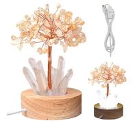 Syglawnd Quartz Rose, Lampe de Richesse Arbre en Cristal Naturel Veilleuse Feng Shui Bonsaï Prise USB Arbre d'argent Veilleuse pour Salon Jaune