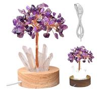 Syglawnd Quartz Rose, Lampe de Richesse Arbre en Cristal Naturel Veilleuse Feng Shui Bonsaï Prise USB Arbre d'argent Veilleuse pour Salon Violet