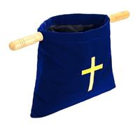 Syglawnd Sac biblique, paniers d'offrande pour l'église, Sacs bibliques en Croix brodés avec poignées en Bois, Sacs d'église en Velours pour Fournitures de Communion 'églises, Bleu, Sac