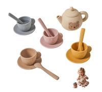 Syglawnd Services à thé pour Les Tout-Petits de 3 à 5 Ans, Service thé éducatif avec théière en Silicone, Tasses, sous-Verres avec cuillère de Service pour Filles et garçons, Ensemble fête