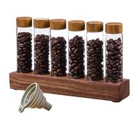 Syglawnd Stockage de Grains de café à Dose Unique, Tubes Grains café Caves 6 Tubes Stockage à Dose Unique avec Support en Bois et Entonnoir en Verre scellé hermétiquement
