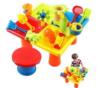 Syglawnd Table à Eau, Table à Eau pour Tout-Petits 25 pièces/Ensemble, 4 Compartiments, Sable sensoriel carré avec Tabouret interactif, développement Parent-Enfant et Sable pour la Plage en Plein air