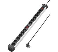 sygonix SY-4538268 Multiprise avec Interrupteur, 12 Prises Noires, argentées, Contact de Protection, 1 pièce