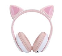 SYH&AQYE Écouteurs Cat Ear Bluetooth5.0, Casque de Jeu Stéréo LED, 7H d'autonomie Pliable sans Fil sur L'oreille pour Ordinateur Portable Switch Games(Rose)
