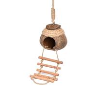 SYH&AQYE Lot de 2 cachettes de Noix de Coco avec échelle, nid d'oiseau en Noix de Coco avec échelle, nid d'élevage en Coquille d'oiseau for Perroquet, Perruche, inséparable, Pinson, canari