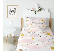Syhi Mdse Parure de Lit pour Bébé Nuage Rose - Imprimée Mignonne Fille - Housse de Couette Enfant 100x135 cm en Microfiber + 2 Taie d'oreiller 40x60 cm pour Lit 60x120 ou 70x140 cm - Blanc Rose
