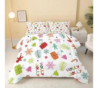 Syhi Qlty Couette 135x200 Enfant Blanc - Couette Imprimée sans Houss Réversible Décoration Noël - Edredon 4 Saisons 1 Personne Legere Microfibre avec 2 Taies d'oreiller 65x65 DF222