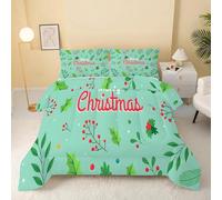 Syhi Qlty Couette 135x200 Enfant Feuilles de Houx Blanches - Couette Imprimée sans Houss Réversible Vert Lettre - Edredon 4 Saisons 1 Personne Legere Microfibre avec 2 Taies d'oreiller 65x65 DF82