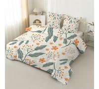 Syhi Qlty Couette 140x200 cm Fleurs Oranges - Couette sans Hous Réversible Plantes à Feuilles Vertes - Edredon 4 Saisons 1 Personne Microfibre avec 2 Taies d'oreiller 65x65 H40
