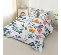 Syhi Qlty Couette 140x200 cm Petites Fleurs Bleues - Couette sans Hous Réversible Feuilles Vintage - Edredon 4 Saisons 1 Personne Microfibre avec 2 Taies d'oreiller 65x65 H46