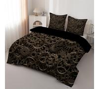 Syhi Qlty Couette 200x200 cm Vintage Imprimée Engrenages Noir - Couette sans Houss 4 Saisons Legere Douce Microfibre avec 2 Taies d'oreiller J45