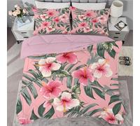 Syhi Qlty Couette 200x220 cm Fleurs - Couette sans Houss Réversible Imprimée Plantes rétro - Edredon 4 Saisons 2 Personnes Legere Microfibre avec 2 Taies d'oreiller 65x65 Rose Couleur AL67