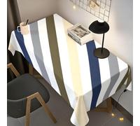 Syhi Qlty Nappes Rayures Blanches Rectangulaire 150x300 Polyester Nappe de Tables Exterieur Lavable Bleu Rectangle pour Pique Nique Fête Cuisine Chambre Balcon Décoration Salon Restaurant - X36