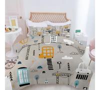 SYHIEGO Couette 140x200 Enfant Voiture Couette Imprimée Pelleteuses et Grues Couette 4 Saisons Édredon Lit 1 Personne 140x200 cm avec 1 Taie d'oreiller 65x65, Réversible Couette sans Housse