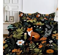 SYHIEGO Couette 200x200 4 Saisons Renards Mignon, Couette Imprimée Animaux de la Forêt Couette 2 Personnes, Edredon Fleur et Plante avec 2 Taie d'oreiller 65x65, Réversible Couette sans Housse, G&3