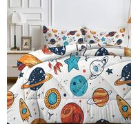 SYHIEGO Couette 220x240 4 Saisons Espace Enfants, Couette Imprimée Planète de Dessins Animés Couette 2 Personnes, Edredon Fusée avec 2 Taie d'oreiller 65x65, Réversible Couette sans Housse, G&1
