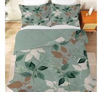 SYHIEGO Couette 220x240 4 Saisons Fleur et Feuille Couette Imprimée Motif Botanique Couette 2 Personne Édredon Lit 2 Personnes 220x240 cm avec 2 Taie d'oreiller 65x65, Réversible Couette sans Housse
