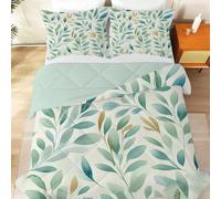 SYHIEGO Couette 220x240 4 Saisons Fleurs et Feuilles Couette Imprimée Botanique Couette 2 Personne Édredon Lit 2 Personnes 220x240 cm avec 2 Taie d'oreiller 65x65, Réversible Couette sans Housse