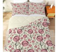 SYHIEGO Couette 220x240 4 Saisons Rose Fleurs Couette Imprimée Feuilles Couette 2 Personne Édredon Lit 2 Personnes 220x240 cm avec 2 Taie d'oreiller 65x65, Réversible Couette sans Housse
