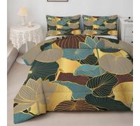 SYHIEGO Couette 240x260 Feuille de Lotus, Couette Imprimée Floral Couette 4 Saisons pour 2 Personnes, Edredon avec 2 Taie d'oreiller 65x65, Réversible Couette sans Housse, A-163
