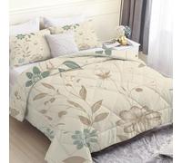 SYHIEGO Couette Légère d'Été 260x240 cm, Couette imprimée Feuilles 2 Personnes, Couette Plantes Réversible avec 2 Taies d'oreiller -Rétro - Ed164