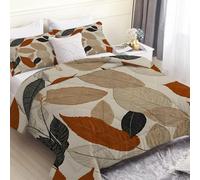 SYHIEGO Couette Légère d'Été 260x240 cm, Couette imprimée Feuilles 2 Personnes, Couette Plantes Réversible avec 2 Taies d'oreiller -Rétro - Ed140