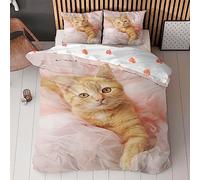 SYHIEGO Housse de Couette 140x200 Enfant Fille Chat 3D Motif Parure de Lit 1 Personne Microfibre Housse Couette Animaux Linge de Lit avec Fermeture Eclair avec 2 Taies d'oreiller 65x65cm