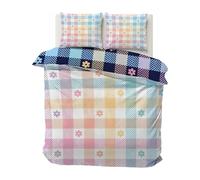 SYHIEGO Housse De Couette 200x200 2 Personne Microfibre Carreaux Coloré Motif Parure de Lit Fleur avec 2 Taies d'oreiller 65x65cm avec Fermeture Eclair pour Adulte Enfant Fille Ado