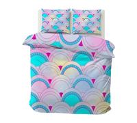 SYHIEGO Housse De Couette 200x200 2 Personne Microfibre Écailles de Poisson Motif Parure de Lit Coloré Thème Marin avec 2 Taies d'oreiller 65x65cm avec Fermeture Eclair pour Adulte Enfant Fille Ado