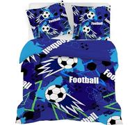SYHIEGO Housse de Couette 200x200 Adulte 2 Personnes Football 3D Parure de Lit Microfibre Bleu Réversible Motif Linge de Lit avec Fermeture Eclair avec 2 Taies d'oreiller 65x65cm