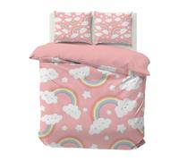 SYHIEGO Housse De Couette 240x260 Arc-en-Ciel Rose Motif Microfibre Parure de Lit Nuage avec 2 Taies d'oreiller 65x65cm avec Fermeture Eclair pour Adulte Fille Ado, 2 Personne