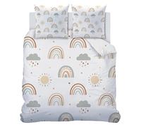 SYHIEGO Parure de Lit 1 Personne Fille Housse de Couette 135x200 Enfant Microfibre Réversible Housse Couette 3D Arc-en-Ciel Nuage Motif avec Fermeture Eclair avec 2 Taies d'oreiller 65x65cm pour Ado