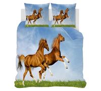 SYHIEGO Parure de Lit 140x190 Enfant Cheval au Galop Réversible Microfibre Housse de Couette Animaux Motif 1 Personne Literie avec Fermeture Eclair avec 2 Taies d'oreiller 65x65cm pour Garçon Ado
