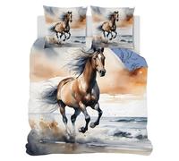 SYHIEGO Parure de Lit 140x190 Enfant Cheval au Galop Réversible Microfibre Housse de Couette Animaux Motif 1 Personne Literie avec Fermeture Eclair avec 2 Taies d'oreiller 65x65cm