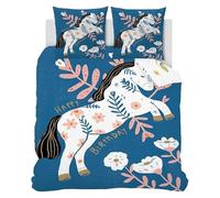 SYHIEGO Parure de Lit 140x190 Enfant Cheval Réversible Microfibre Housse de Couette Animaux Mignon Fleurs Motif 1 Personne Literie avec Fermeture Eclair avec 2 Taies d'oreiller 65x65cm