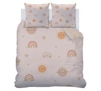 SYHIEGO Parure de Lit 140x200 1 Personne Microfibre Housse de Couette Enfant Réversible Arc-en-Ciel Soleil Nuage Motif avec Fermeture Eclair avec 2 Taies d'oreiller 65x65cm pour Ado Fille，Rose