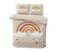 SYHIEGO Parure de Lit 160x200 Enfant Arc-en-Ciel Beige Motif Housse de Couette avec Fermeture Eclair Microfibre Housse Couette Nuage Imprimée Adulte 2 Personnes avec 2 Taies d'oreiller 65x65cm