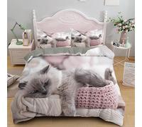 SYHIEGO Parure de Lit 160x200 Enfant Chat Housse de Couette Adulte Animaux 3D Motif Microfibre Housse Couette 2 Personnes Linge de Lit avec Fermeture Eclair avec 2 Taies d'oreiller 65x65cm