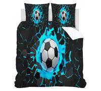 SYHIEGO Parure de Lit 160x200 Enfant Football 3D Housse de Couette Adulte 2 Personnes Microfibre Linge de Lit avec Fermeture Eclair avec 2 Taies d'oreiller 65x65cm pour Ado Garçon