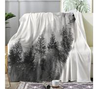 SYHIEGO Petit Plaid Canape Flanelle Art 130x150 cm, Couverture Enfant Doux Loup De La Forêt, Style Peinture à L’Encre Jeté de Canapé pour Lit ou Canapé -AAp12
