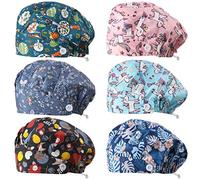Syhood 6 Pieces Button Bouffant Surgical Caps Nursing Hats Adjustable Printed Sweatband Working Caps for Women Men Nursing Surgical Hats with Button Multicolored