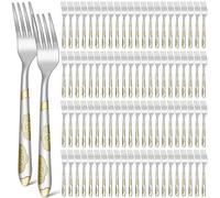 Syhood Lot de 100 fourchettes de table en acier inoxydable de 18 cm - Texture dorée - Pour la maison, le restaurant, l'argenterie, les ustensiles de cuisine