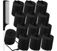 Syhood Lot de 12 bigoudis en mousse Jumbo de 4,8 cm pour le sommeil doux et flexible en mousse et peigne queue de rat pour coiffure (noir)