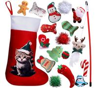 Syhood Lot de 18 jouets de Noël pour chat avec herbe à chat, comprend une baguette interactive pour chaton, un jouet à mâcher, une baguette, une souris, un Père Noël, une boule de poisson, un jouet de