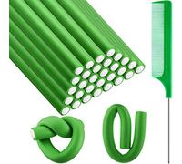 Syhood Lot de 30 tiges de mise en forme flexibles - Tiges de mise en forme à torsion de 9,45 - Rouleaux en mousse souple sans chaleur - Rouleaux à cheveux en mousse souple et 1 peigne queue de rat en